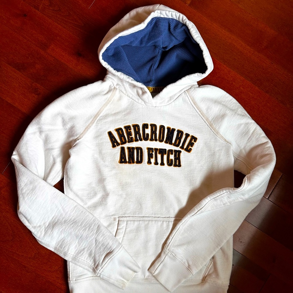 Vintage Abercrombie & Fitch White hoodie with waffle knit hood.